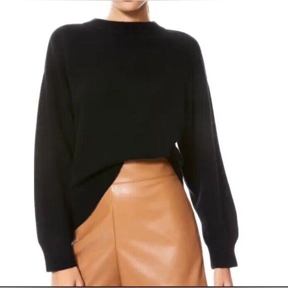 Alice + Olivia Denver Round Hem Cashmere Sweater Black XL